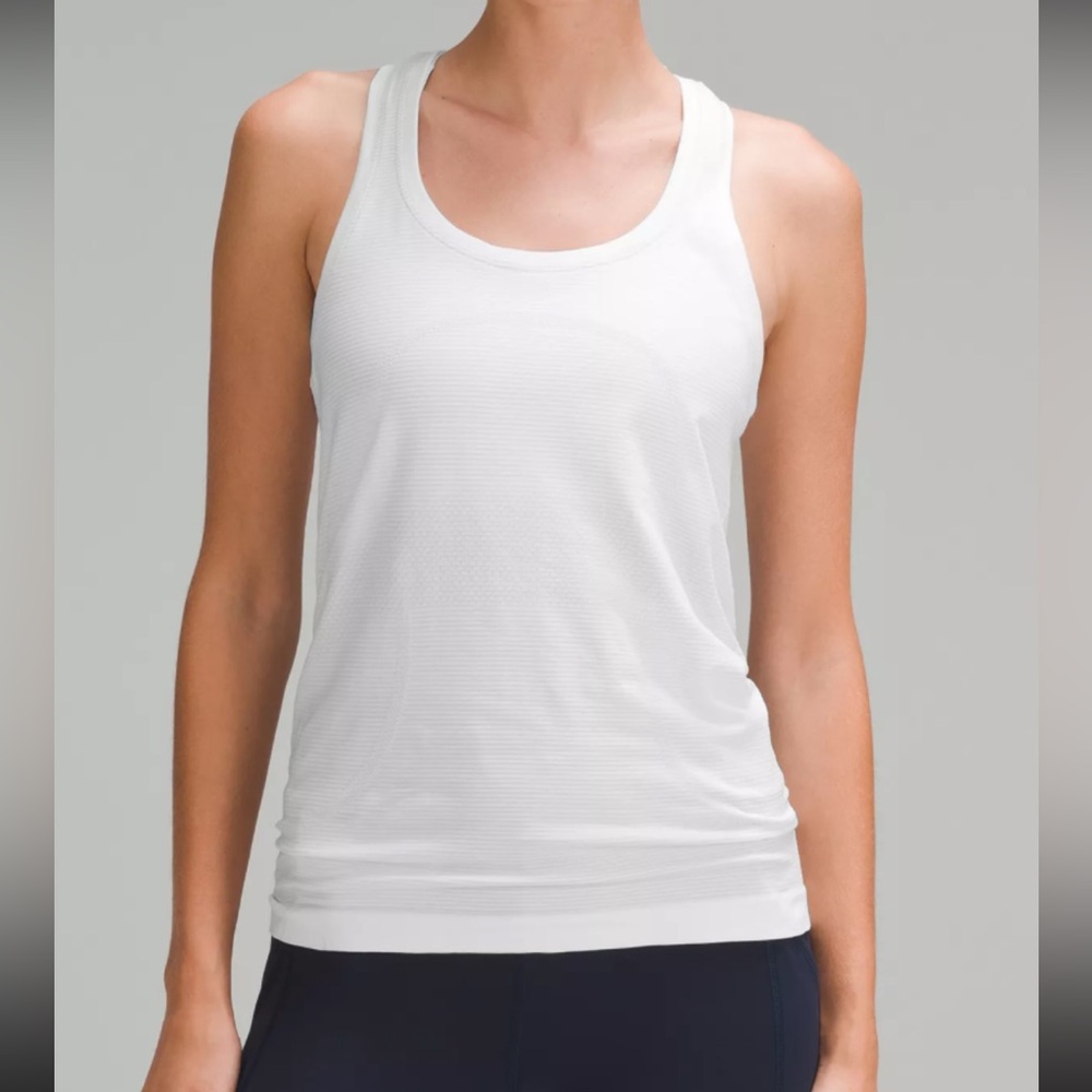 New with tags Lululemon white gray stripe swiftly tech race back scoop neck tank
